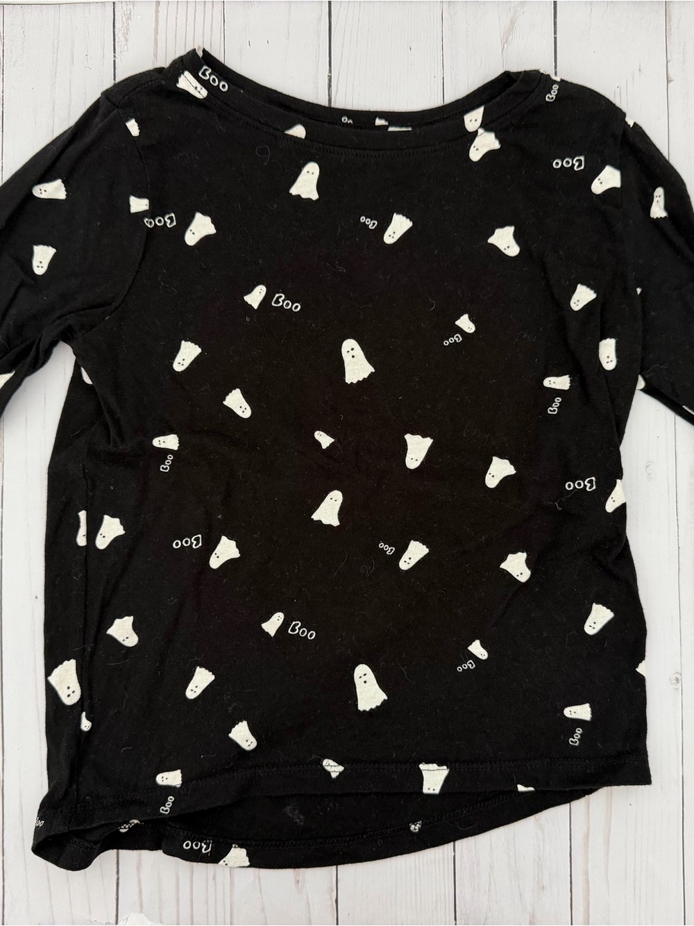 Old Navy Black Long-Sleeve Tee with White Ghost Print